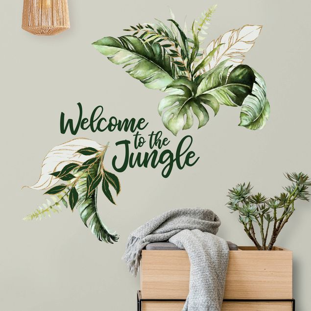 Adesivo murale - Benvenuti nella giungla - foglie acquerello