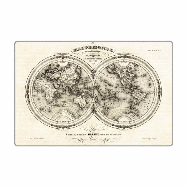 Tappeti a tessitura piatta Mappamondo - Carta francese degli emisferi del 1848