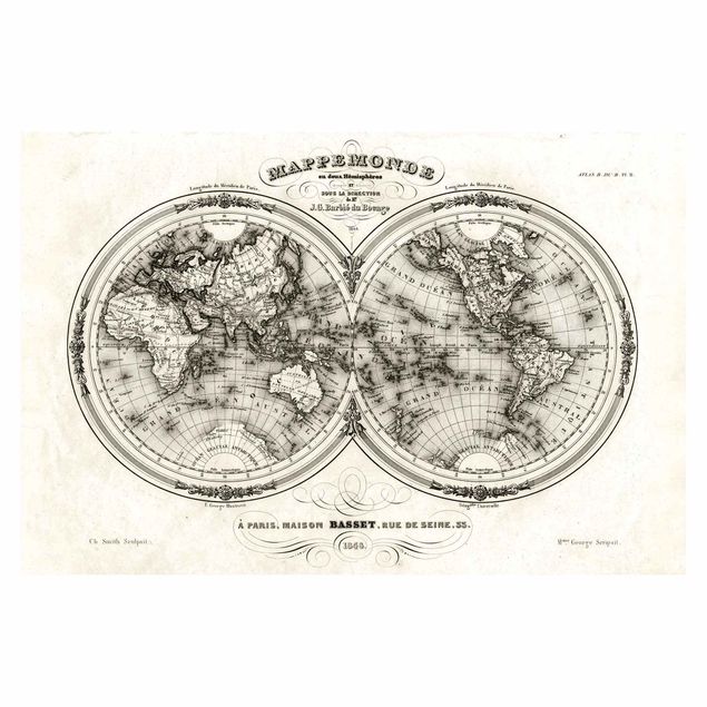 Carta da parati - Antica mappa francese degli emisferi del 1848
