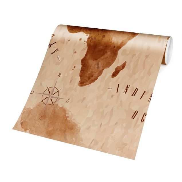 Carta da parati - Mappa in acquerello con scritte marrone beige