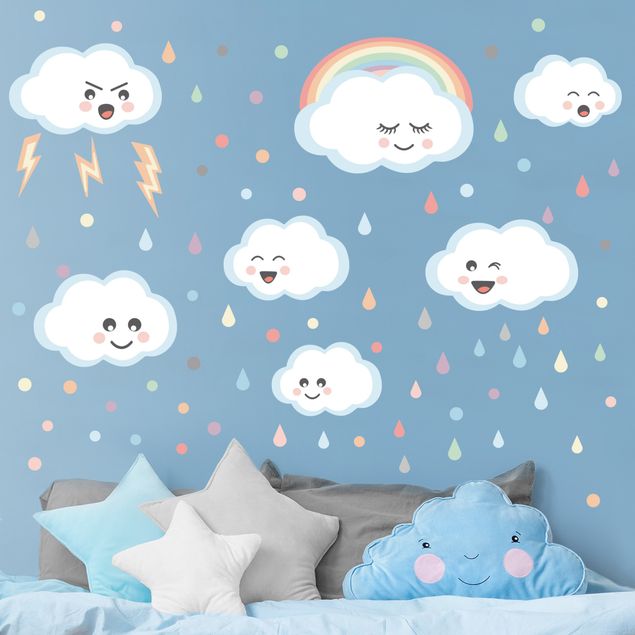 Adesivo murale - Nuvole con set di vivaio del viso