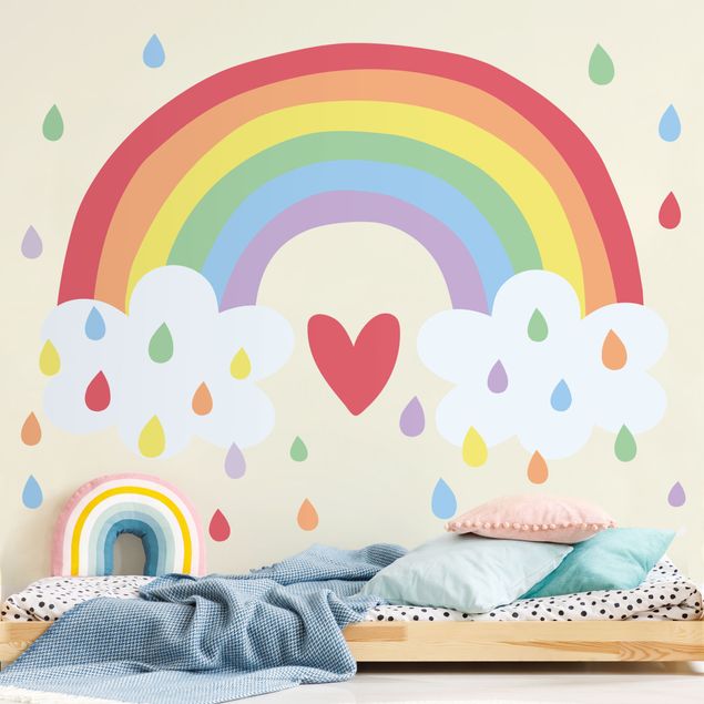 Adesivo murale - Arcobaleno e cuore colorati XXL