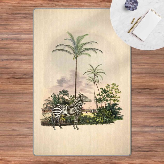 Tappeto beige salotto Illustrazione di zebra davanti a palme