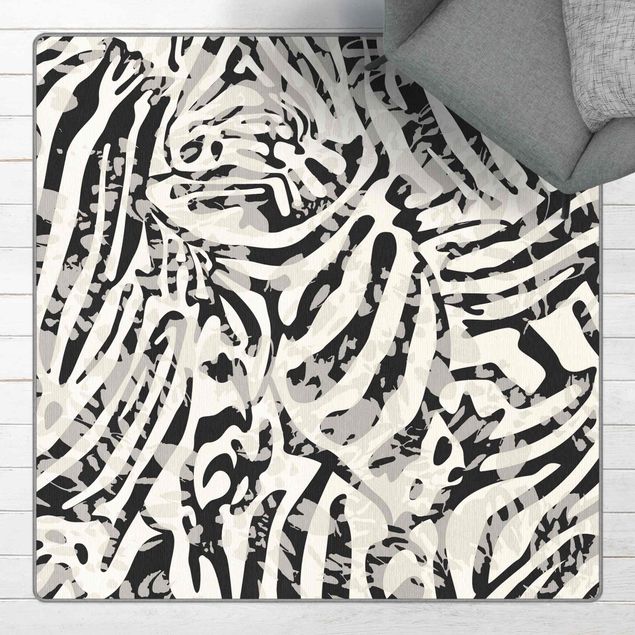 Tappeti moderni soggiorno Motivo zebrato in tonalità di grigio