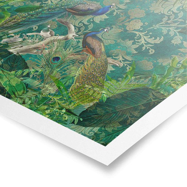 Poster - Shabby Chic Collage - Noble Peacock II - Quadrato 1:1