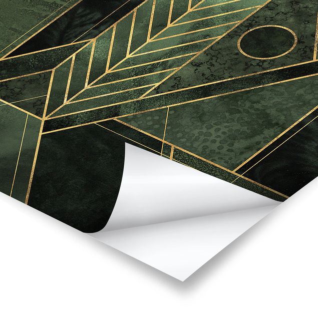 Poster - Forme geometriche oro verde smeraldo - Quadrato 1:1