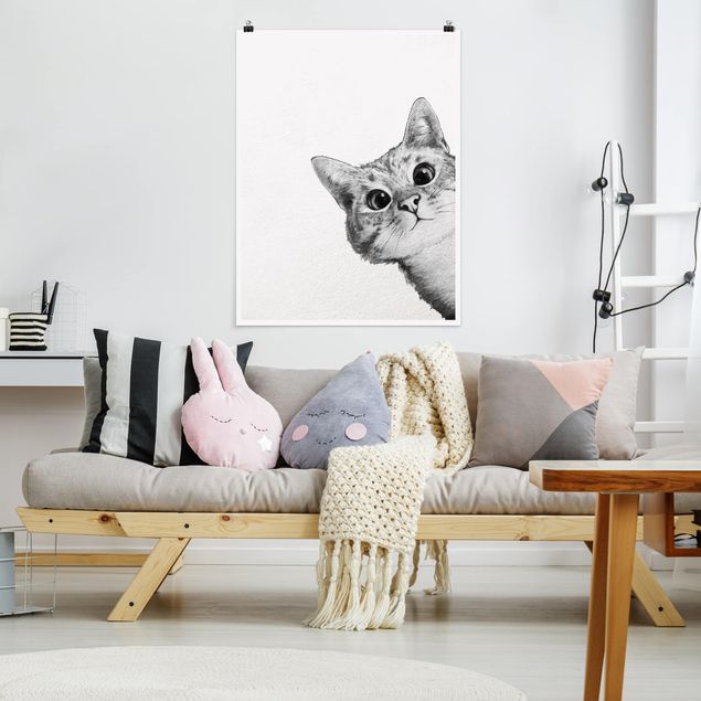 Poster - Illustrazione Cat Disegno Nero Bianco - Verticale 4:3