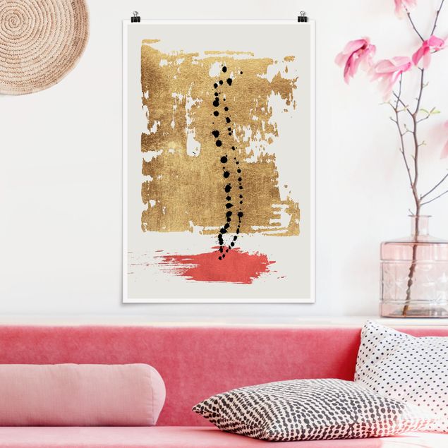 quadro astratto Forme astratte - Oro e rosa