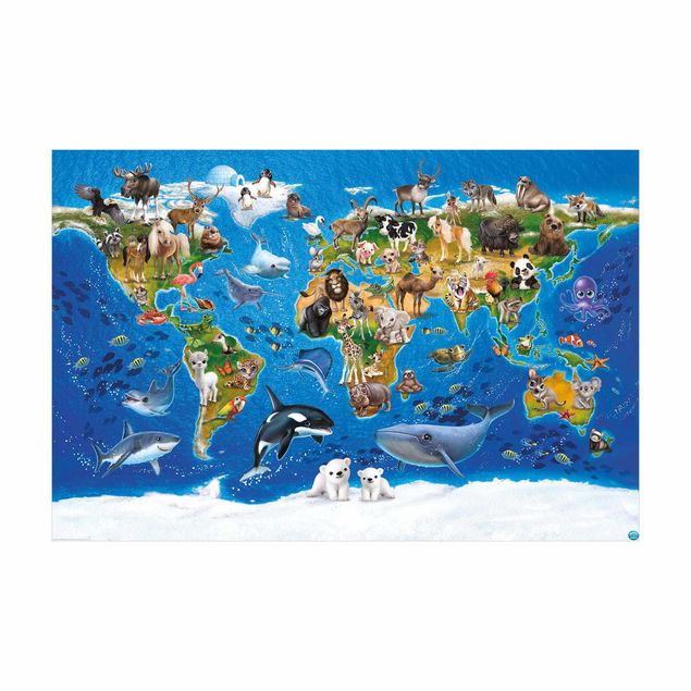 Tappeti colorati Animal Club International - Mappamondo con animali