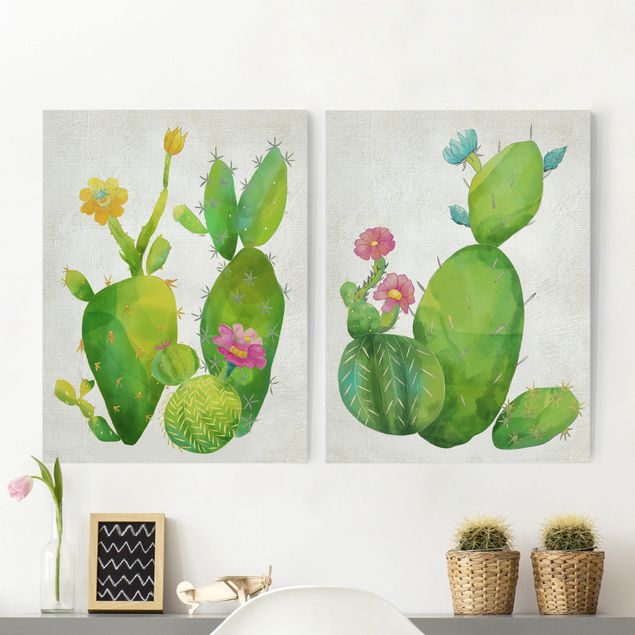 Quadro su tela fiori Famiglia di cactus Set II