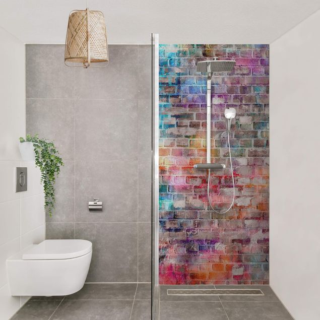Rivestimenti per doccia pietra Muro di mattoni colorati in stile shabby