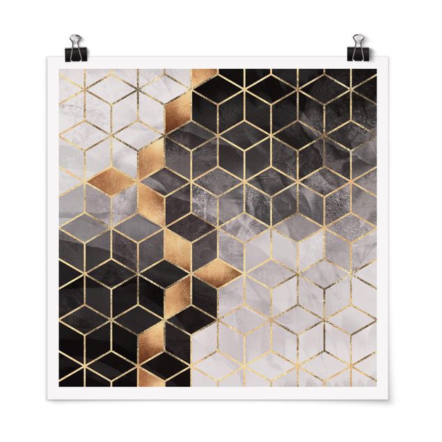 Poster - Bianco e oro Geometria Nero - Quadrato 1:1