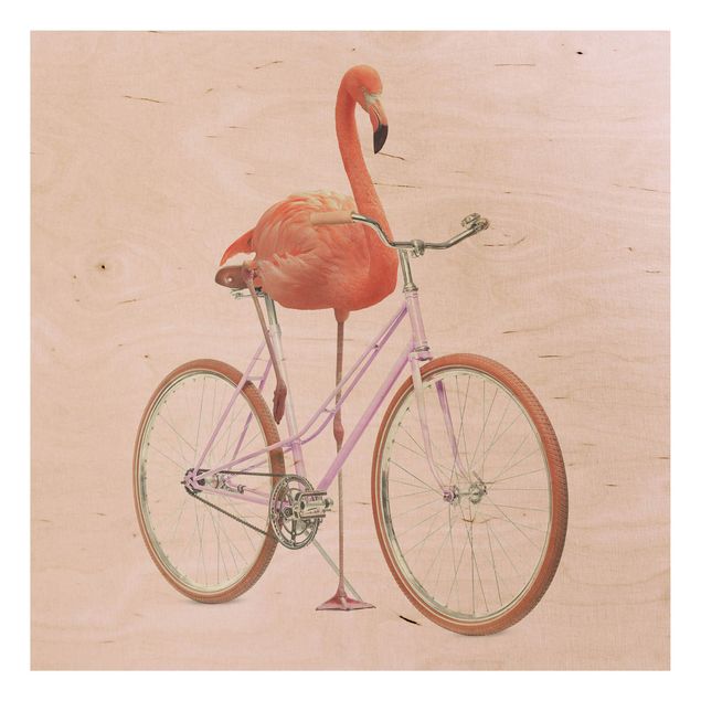 Stampa su legno - Flamingo con la bicicletta - Quadrato 1:1