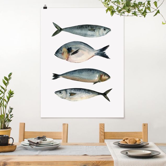 stampe animali Quattro pesci nell'acquerello II