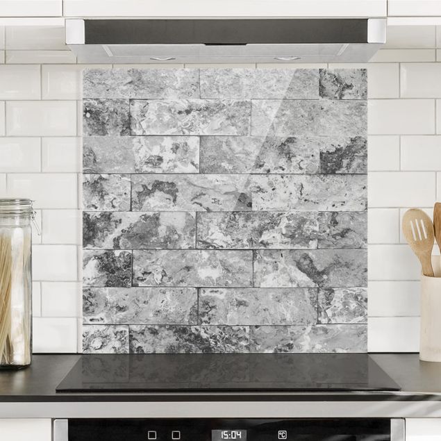 paraschizzi vetro magnetico Muro di pietra in marmo naturale grigio