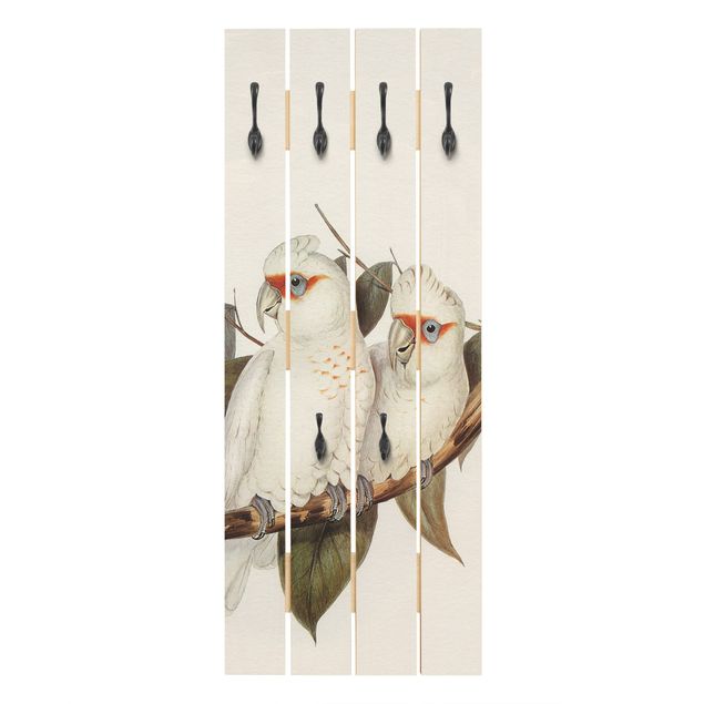 Appendiabiti in legno - Illustrazione Vintage White Cockatoo - Ganci cromati - Verticale