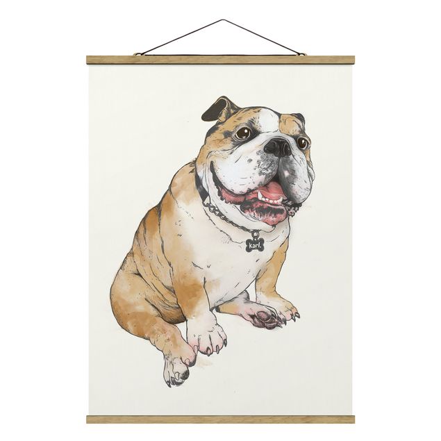Foto su tessuto da parete con bastone - Laura Graves - Illustrazione Cane Bulldog Pittura - Verticale 4:3