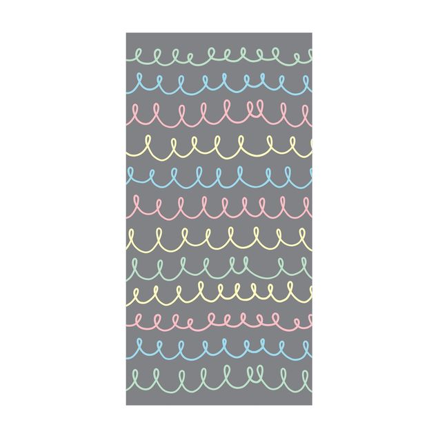 Tappeti in vinile grandi dimensioni Linee colorate pastello disegnate su sfondo grigio