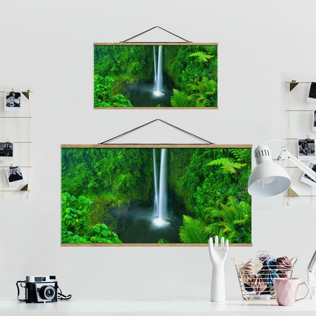 Foto su tessuto da parete con bastone - paradisiaca Waterfall - Orizzontale 1:2