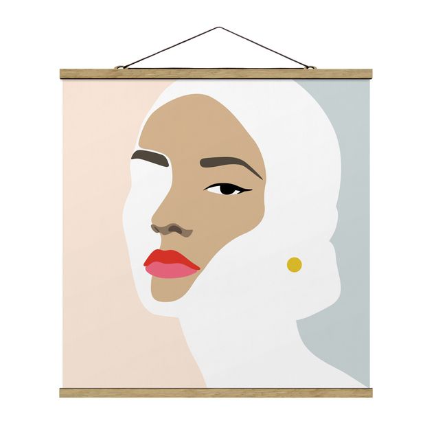 Quadro su tessuto con stecche per poster - Line art ritratto Donna grigio pastello - Quadrato 1:1