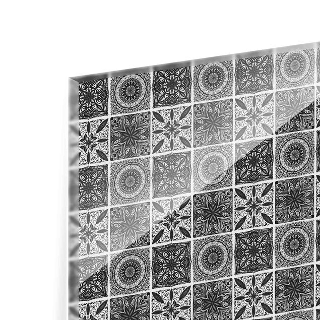 Paraschizzi in vetro - Mix di mandala orientale in nero con effetto brillantini - Formato orizzontale 2:1