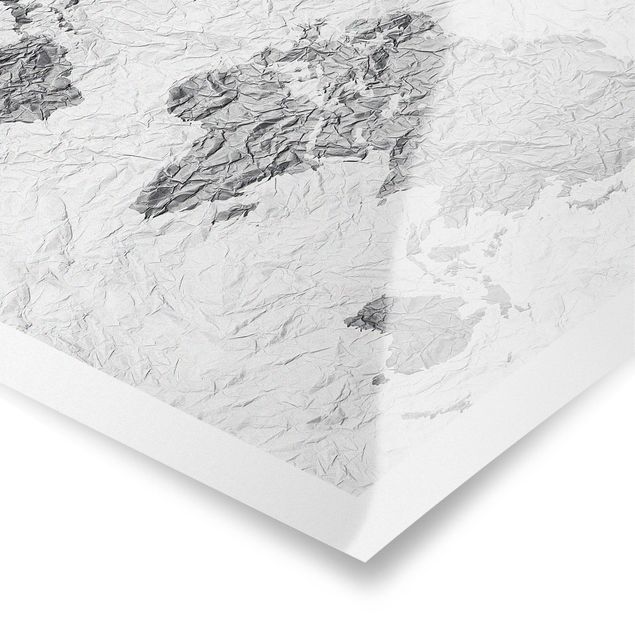 Poster - Paper World Map Bianco Grigio - Orizzontale 3:4
