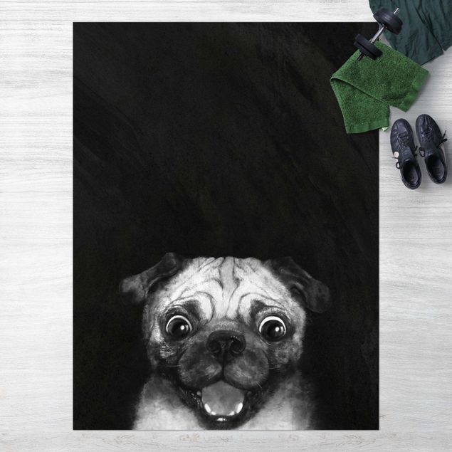 Tappeto per terrazzo esterno Illustrazione - cane carlino pittura su bianco e nero