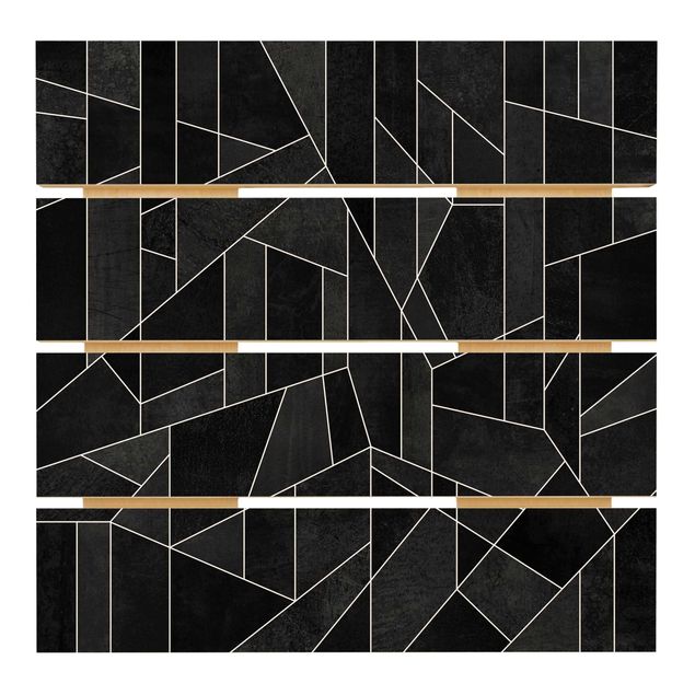 Stampa su legno - Elisabeth Fredriksson - Bianco e nero geometrico Acquarello - Quadrato 1:1