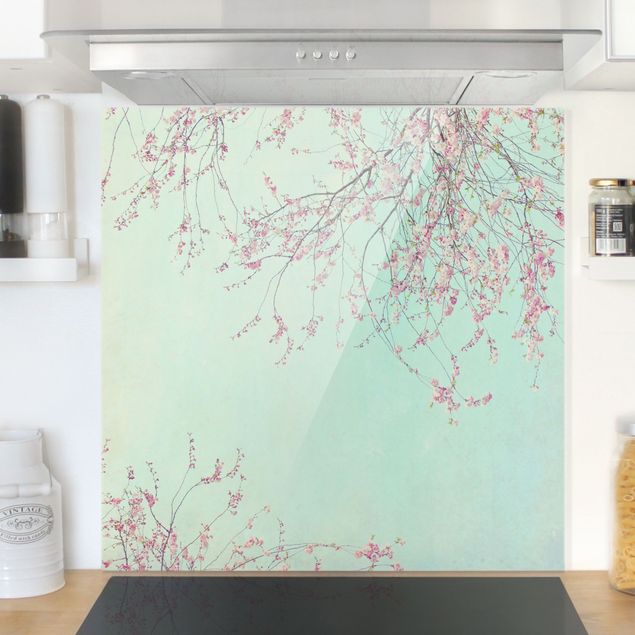 paraschizzi cucina vetro magnetico Fiore di ciliegio in attesa