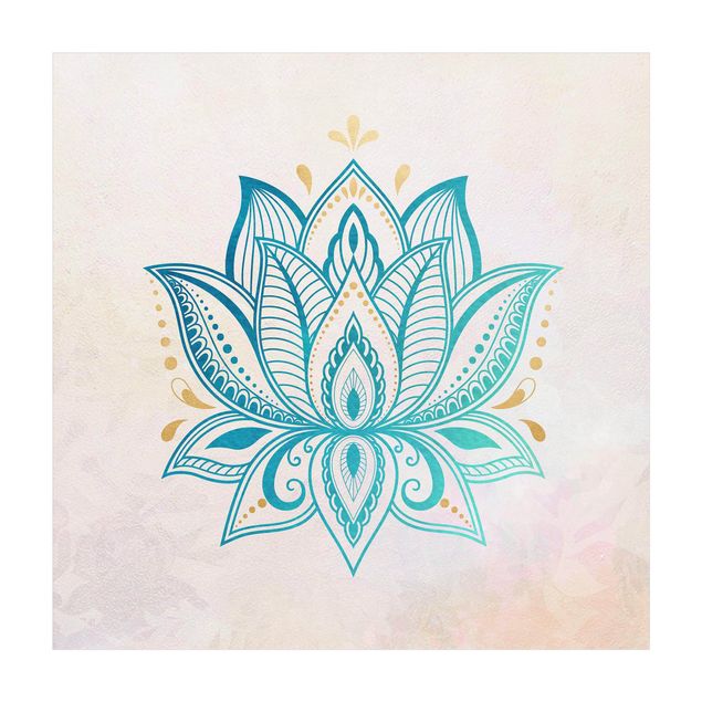 Tappeto turchese soggiorno Illustrazione di loto Mandala Oro Blu