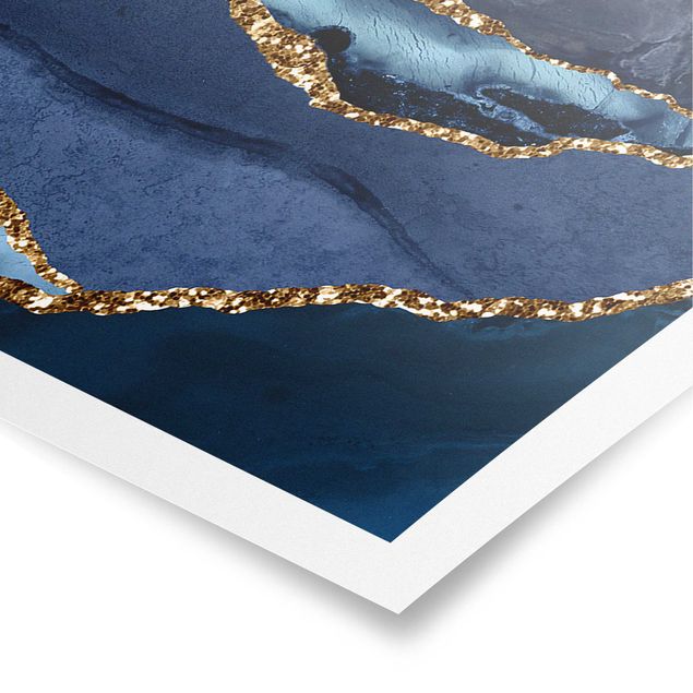 Poster - Oro Glitter Onde Di Fronte Blu - Panorama formato orizzontale