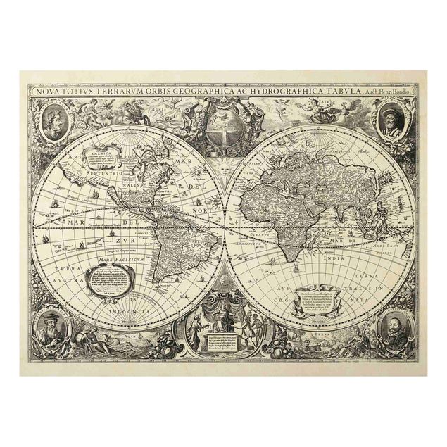 Stampa su alluminio spazzolato - Illustrazione Vintage Mappa del mondo antico - Orizzontale 3:4