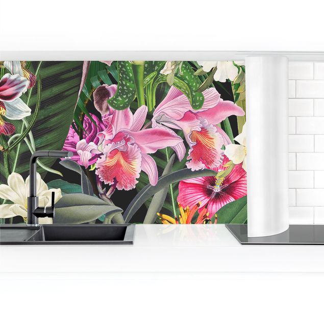 Rivestimenti cucina moderni Collage di fiori tropicali colorati II