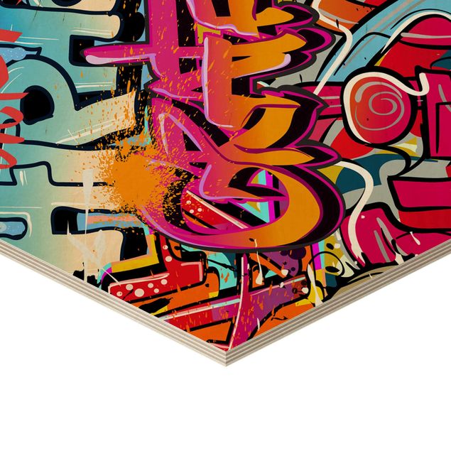 Esagono in legno - Hip Hop dei graffiti