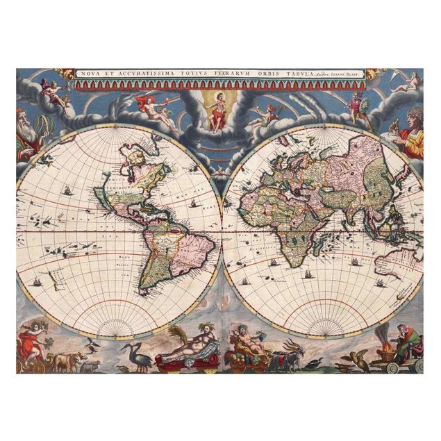 Lavagna magnetica - Storico Mappa del mondo Nova et Accuratissima del 1664 - Formato orizzontale 3:4