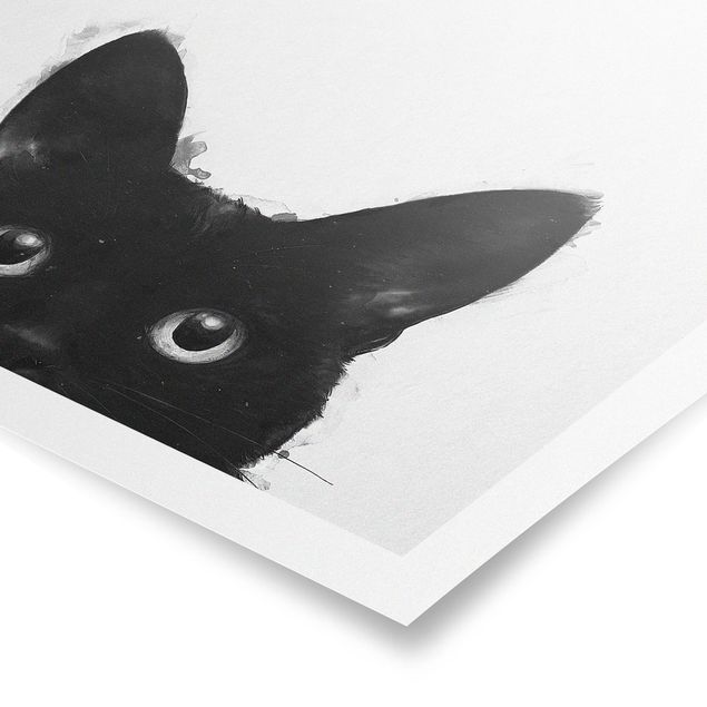 Poster - Illustrazione pittura Gatto nero su bianco - Verticale 4:3