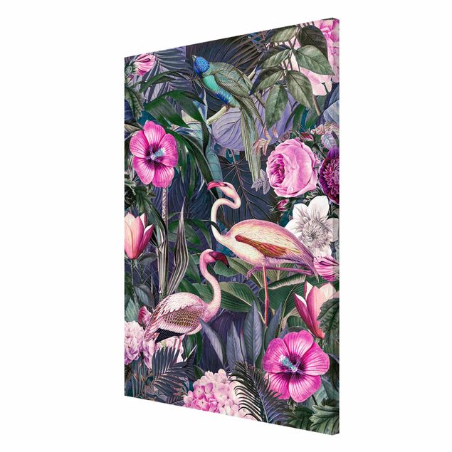 Lavagna magnetica - Colorato collage - Fenicotteri Rosa In The Jungle - Formato verticale 2:3