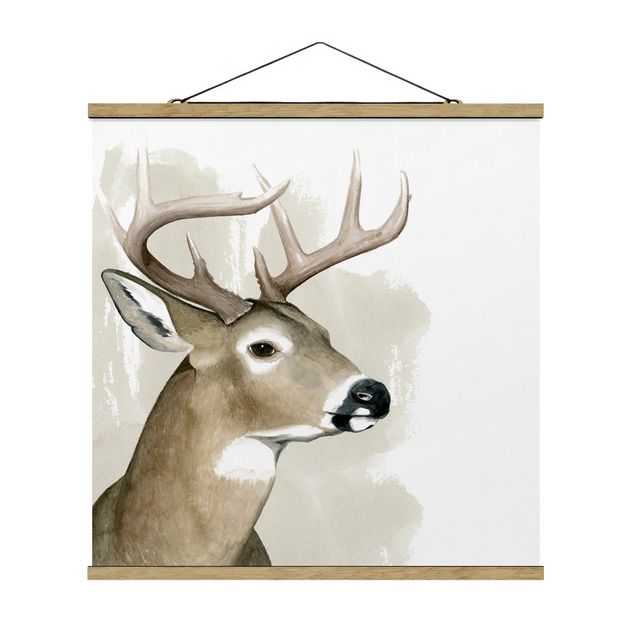 Quadro su tessuto con stecche per poster - Forest Friends - Deer - Quadrato 1:1