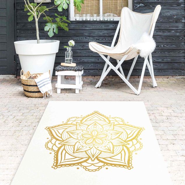 Tappeto per ingresso esterno Mandala Floreale - Illustrazione Oro Bianco