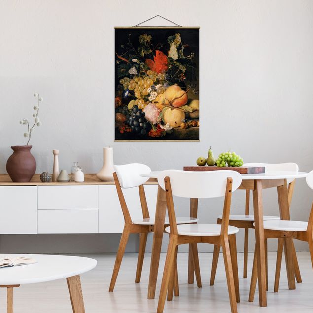 Foto su tessuto da parete con bastone - Jan Van Huysum - Frutta fiori e insetti - Verticale 4:3