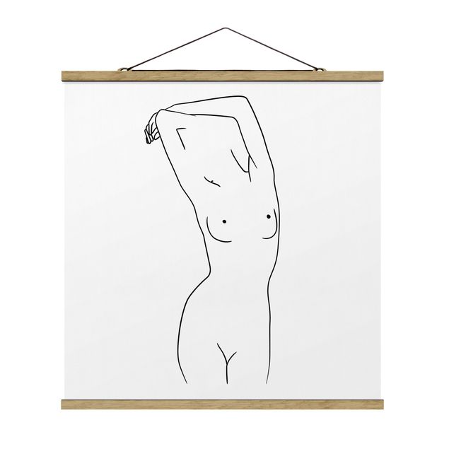 Quadro su tessuto con stecche per poster - Line Art Nudo Bianco e nero - Quadrato 1:1
