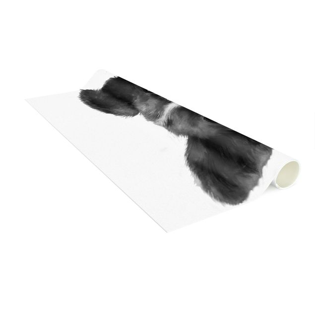 Tappeto cucina bianco e nero Illustrazione - Cane Border Collie Pittura in bianco e nero