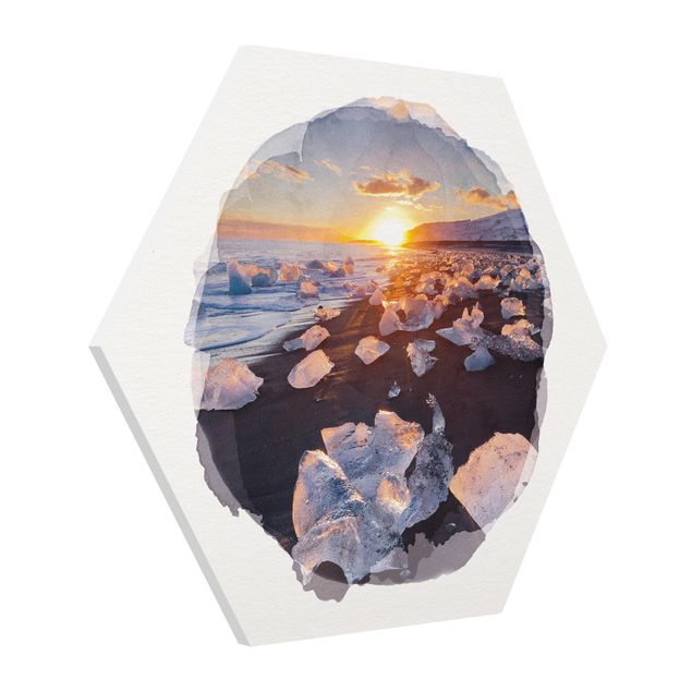 Esagono in forex - Acquerelli - pezzi di ghiaccio sulla spiaggia Islanda