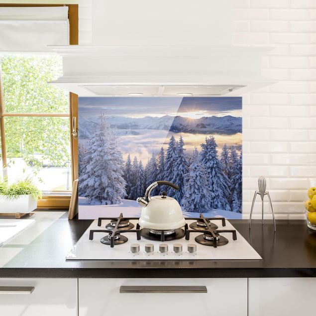 paraschizzi cucina vetro bianco Vista degli Alti Tauri da Kreuzkogel Austria