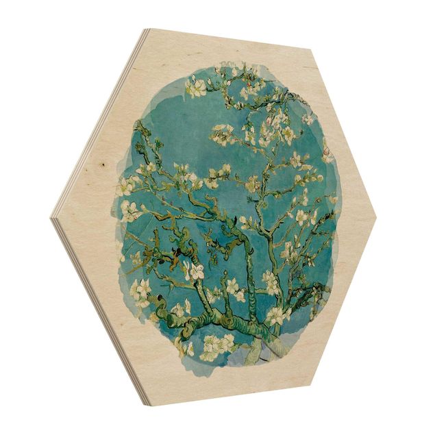 Esagono in legno - Acquerelli - Vincent Van Gogh - Mandorlo in Fiore