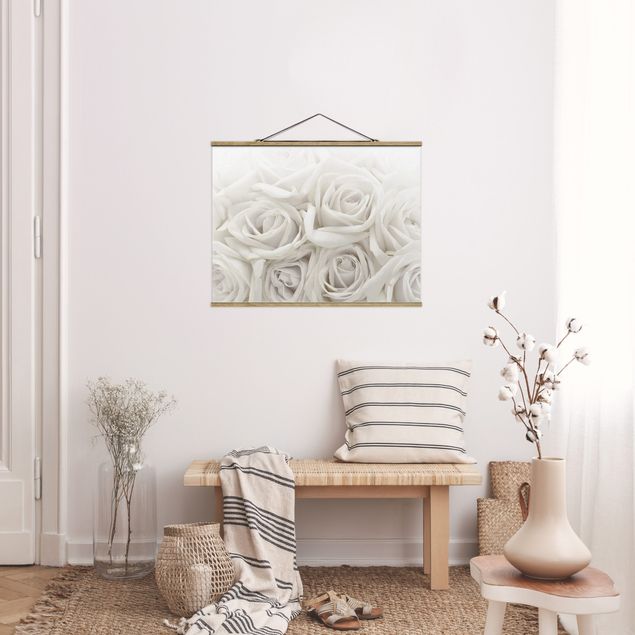 Foto su tessuto da parete con bastone - Rose bianche - Orizzontale 3:4