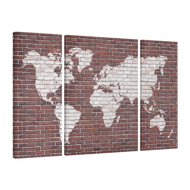 Stampa su tela 3 parti - Brick world map - Trittico