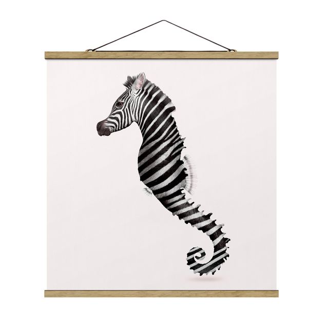 Quadro su tessuto con stecche per poster - Seahorse Con Zebra Stripes - Quadrato 1:1