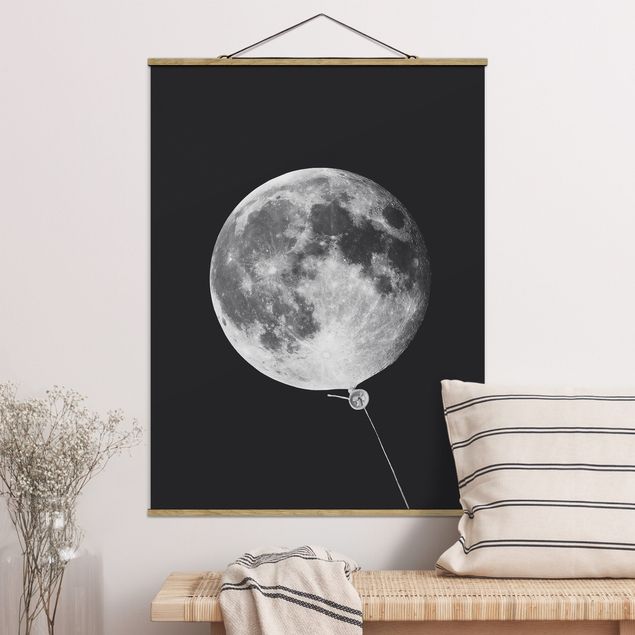 Foto su tessuto da parete con bastone - Balloon Con La Luna - Verticale 4:3