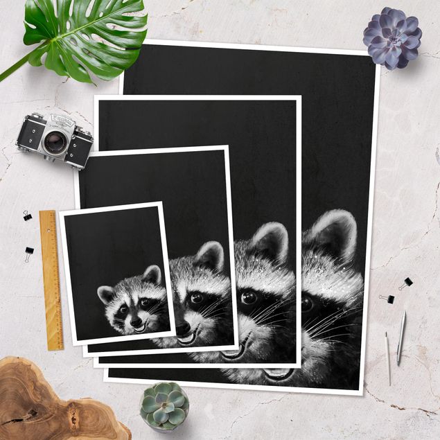 Poster - Illustrazione Raccoon Monochrome Pittura - Verticale 4:3